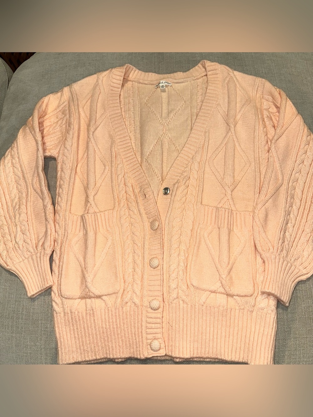 For Love And Lemons Peach Cable Knit Button-Front Cardigan